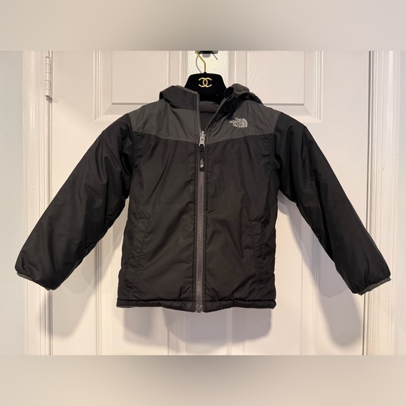 North Face Polartec Reversible Hooded Jacket Size 5 Black Gray Pockets Hood warm